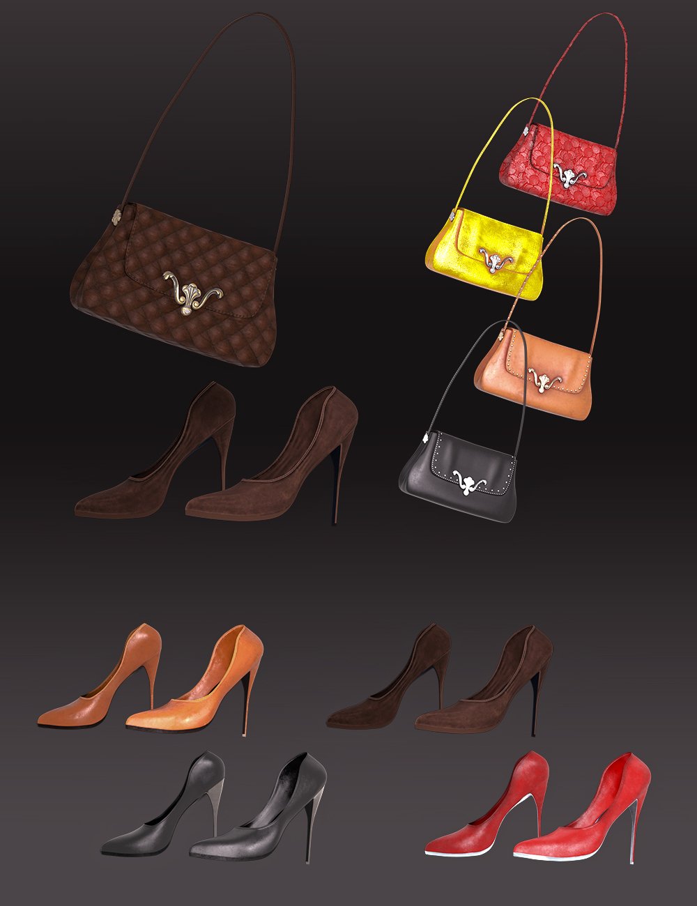 图片[1]-[daz服装] Genesis 8女性标志性风格的套装包和高跟鞋-DAZ爱好者