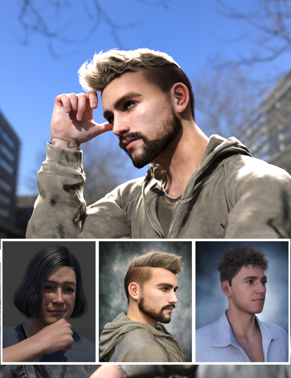 图片[1]-[daz合集] Genesis 9发束的男性化头发-DAZ爱好者