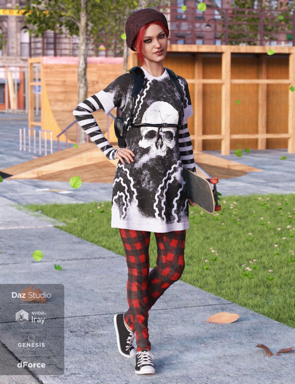 图片[1]-[daz服装] dForce滑板朋克配创世纪8号女子滑板-DAZ爱好者