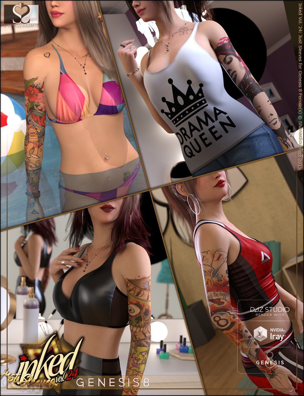 图片[1]-[daz服装] Inked Vol 24 Just Sleeves for Genesis 8 Females-DAZ爱好者