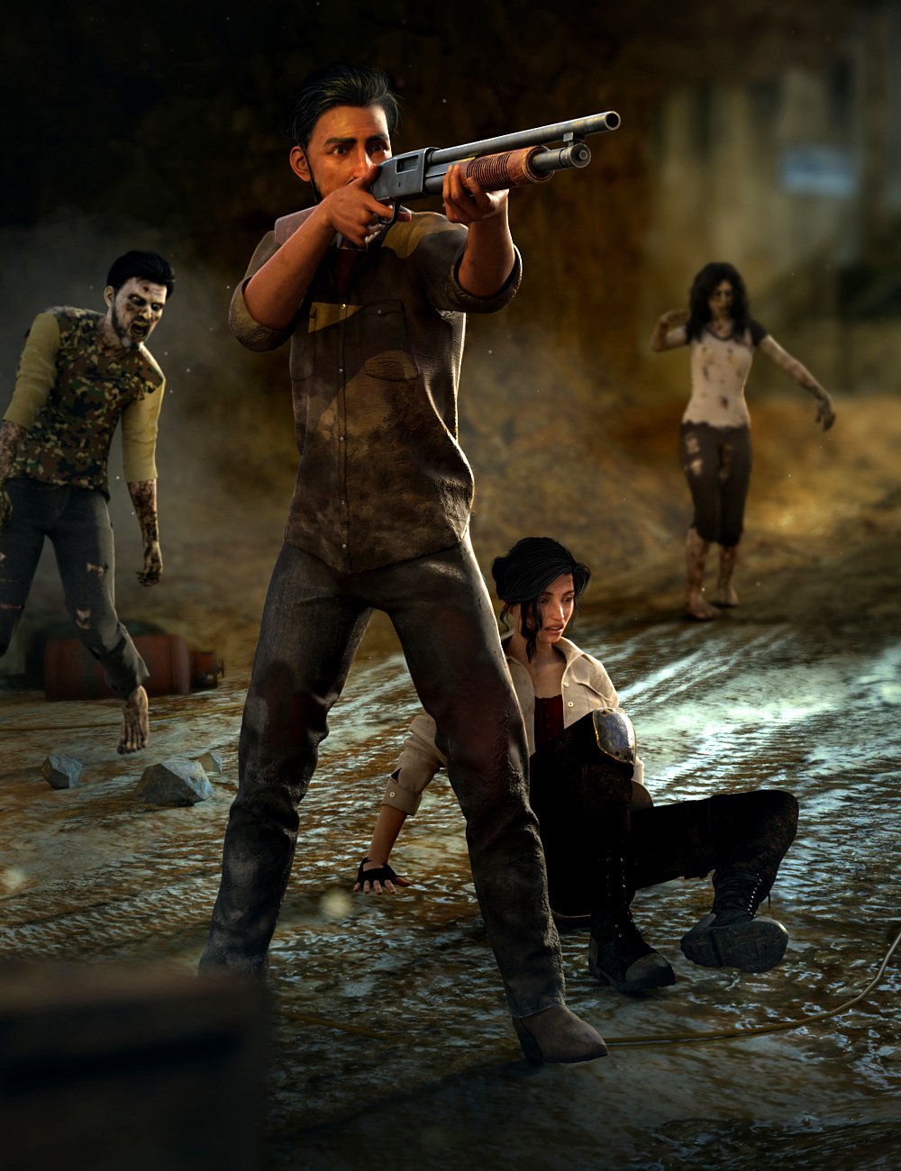 图片[1]-[daz姿势] 僵尸幸存者创世纪8.1男性和创世纪8.1女性动画-DAZ爱好者