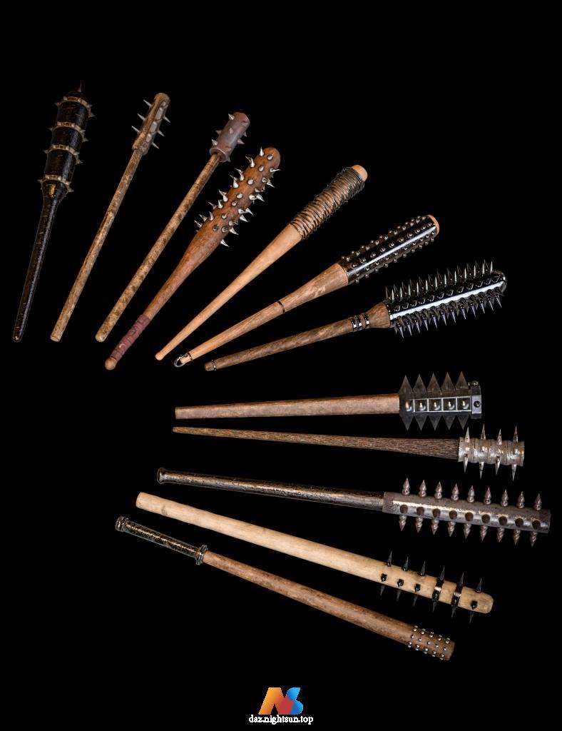 [daz道具] BW Wooden Mace Set 01 for Genesis 8 and 8.1-DAZ爱好者