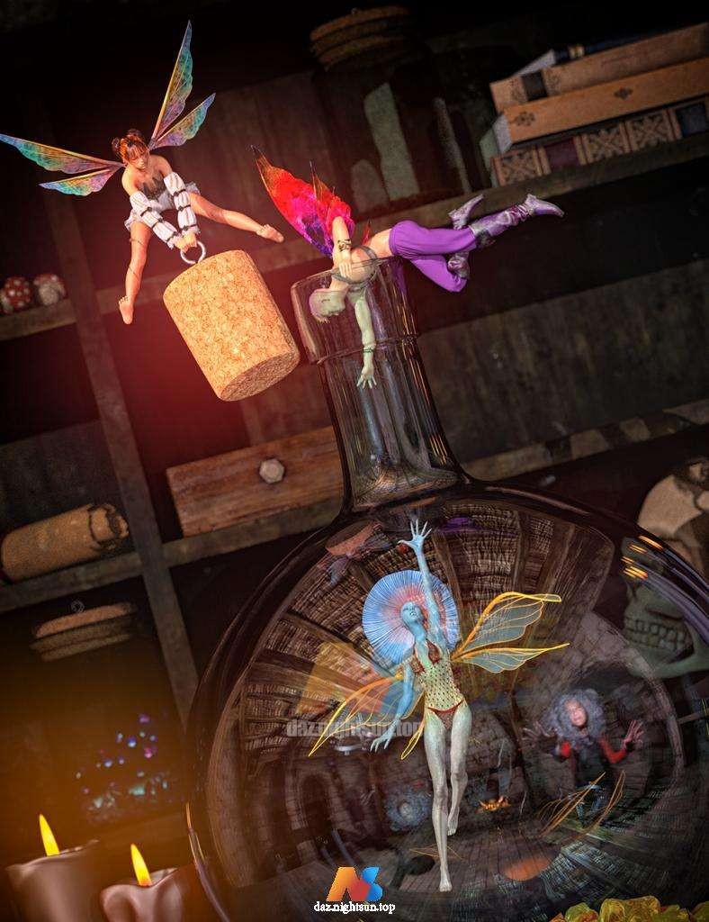 [daz道具] [daz姿势] Tefairyums: Fairy Terrariums, Props, and Poses for Genesis 8 and 8.1-DAZ爱好者