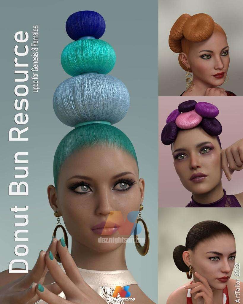 [daz发型] Donut Bun Resource – Updo for Genesis 8 Female(s)-DAZ爱好者