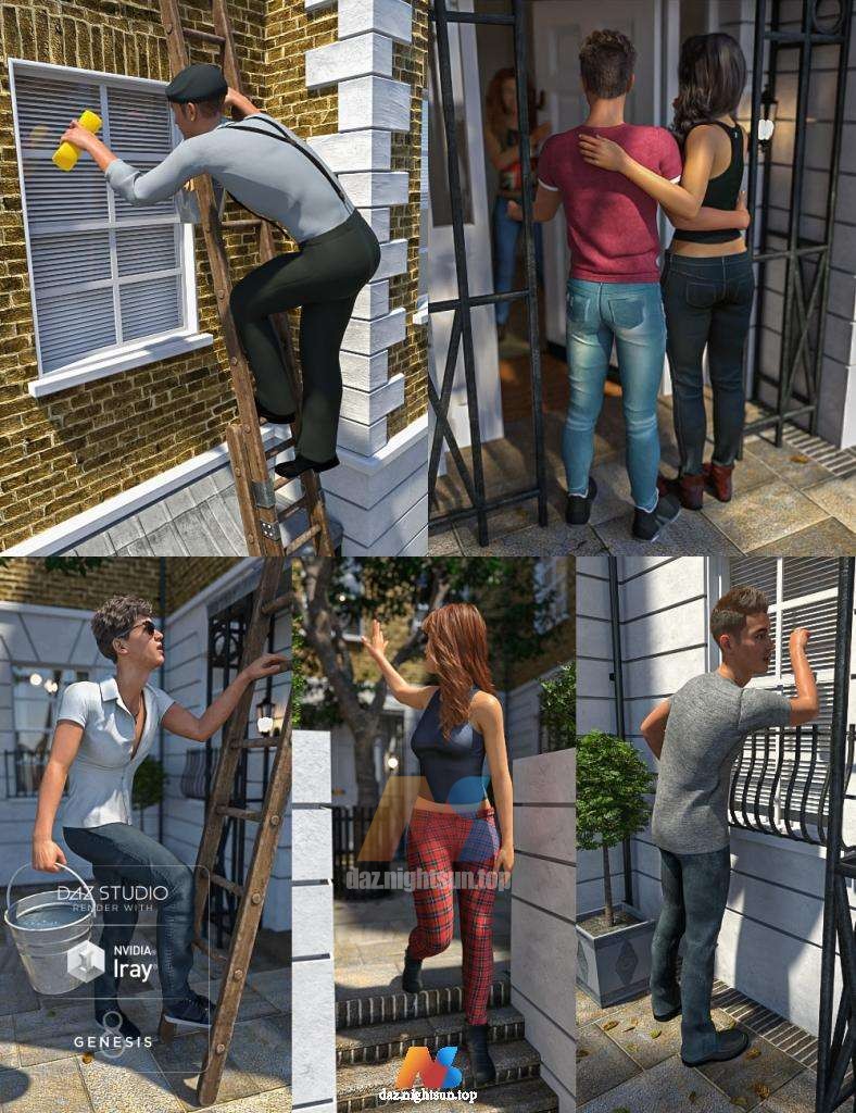 [daz姿势] London Courtyard Poses and Props for Genesis 8