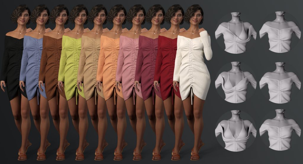图片[2]-[daz服装] dForce Ruched Midi Outfit for Genesis 8 and 8.1 Females-DAZ爱好者