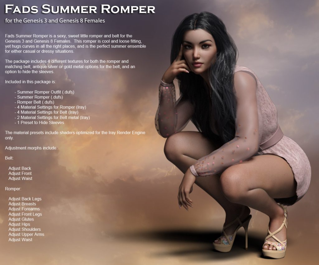 图片[1]-[daz服装] Fads Summer Romper for the G3 and G8 Females-DAZ爱好者