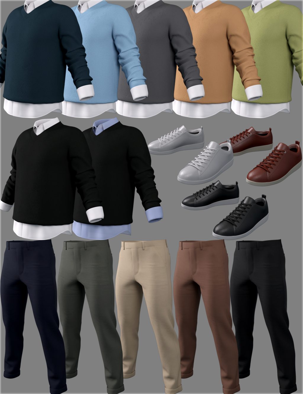 图片[2]-[daz服装] dForce HnC V-Neck Knit Outfits for Genesis 8.1 Males-DAZ爱好者