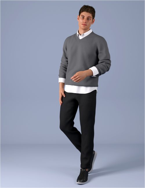 [daz服装] dForce HnC V-Neck Knit Outfits for Genesis 8.1 Males-DAZ爱好者