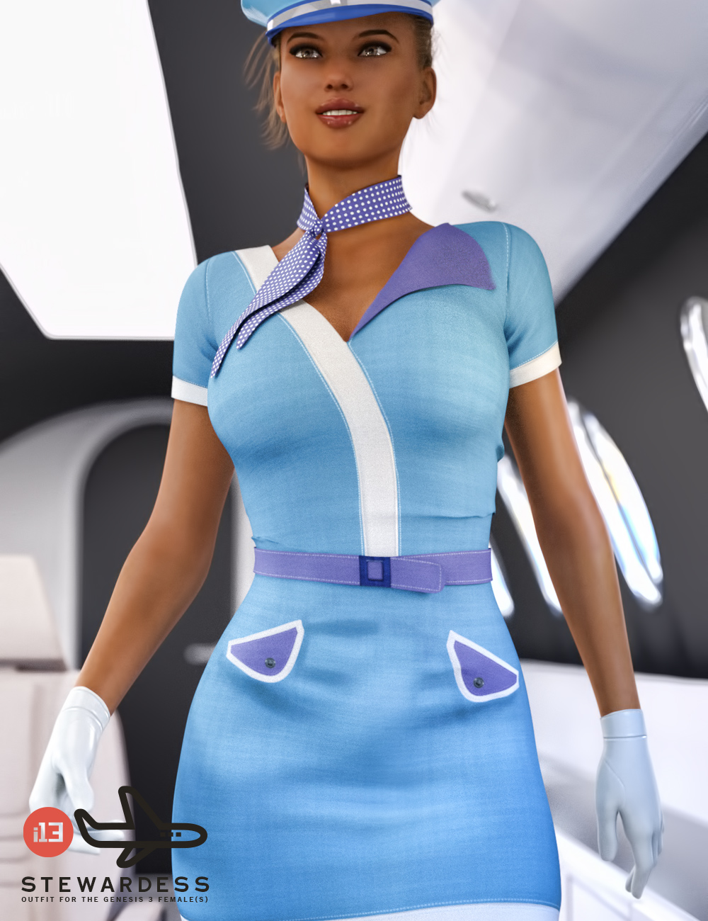 [daz服装] i13 Stewardess Outfit for the Genesis 3 Female(s)-DAZ爱好者
