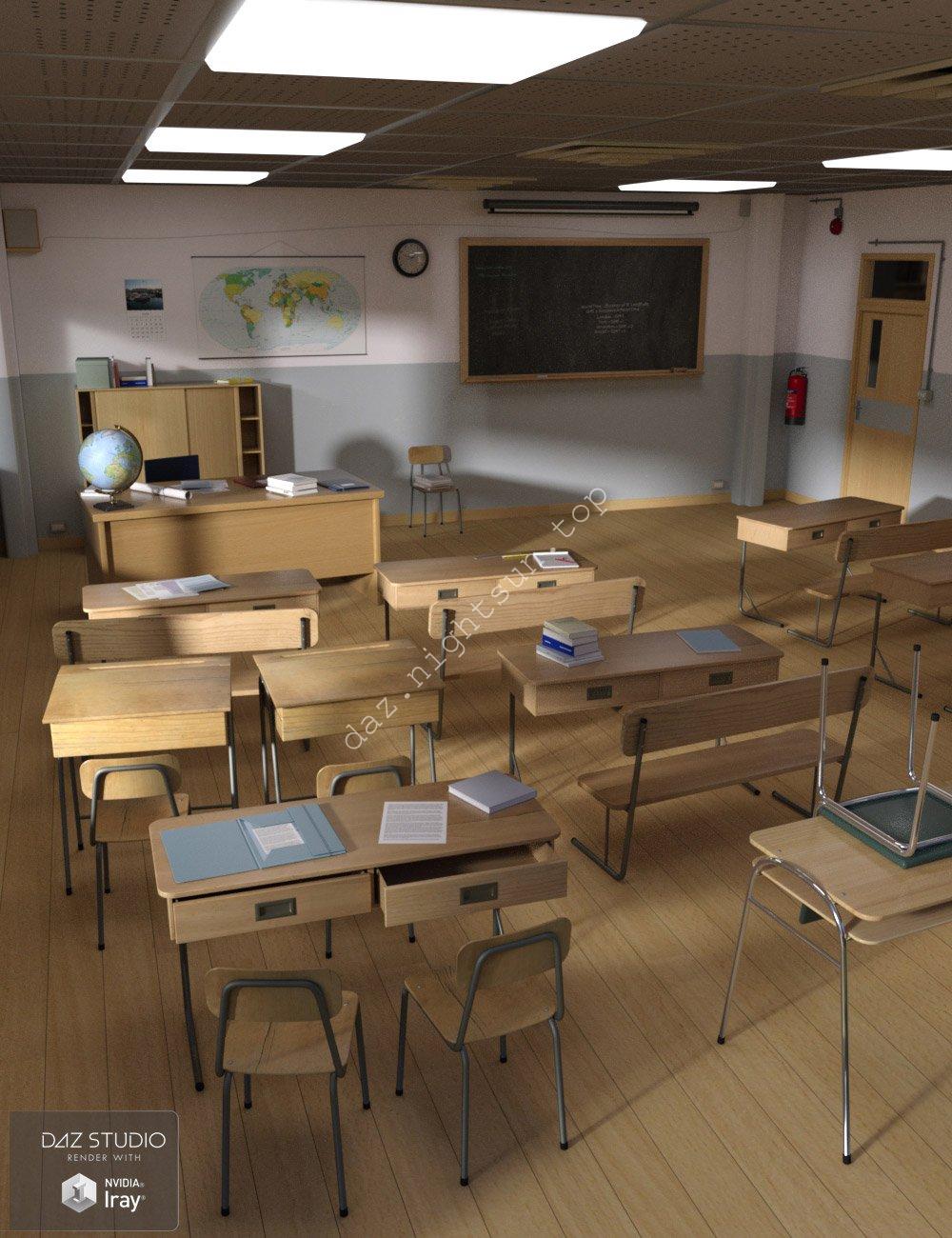 [daz场景] Interiors The Classroom (Iray)-DAZ爱好者