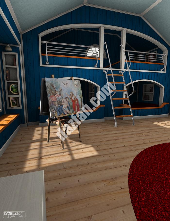 [daz场景] 阁楼的卧室-DAZ爱好者
