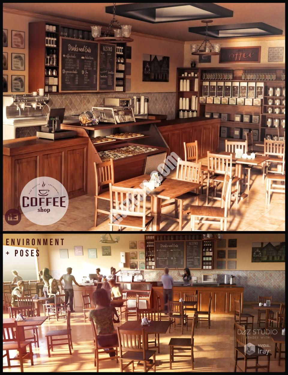 [daz场景] i13咖啡店环境与姿势-DAZ爱好者