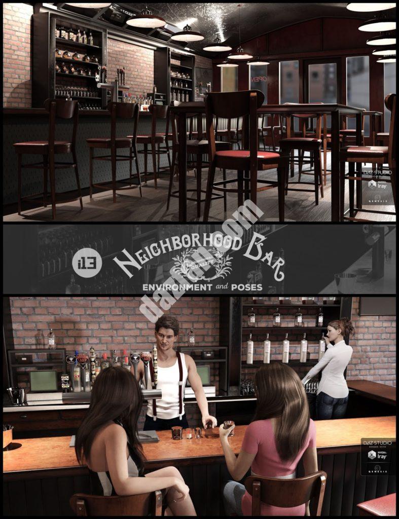 [daz场景] i13街坊酒吧环境与姿态-DAZ爱好者