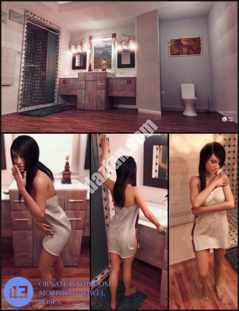 [daz场景] 华丽的浴室里有变形毛巾和各种姿势-DAZ爱好者