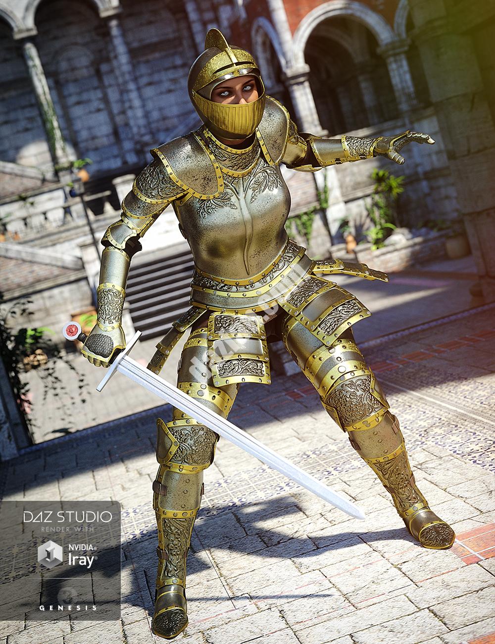 [daz服装] 创世纪3女性版骑士盔甲-DAZ爱好者