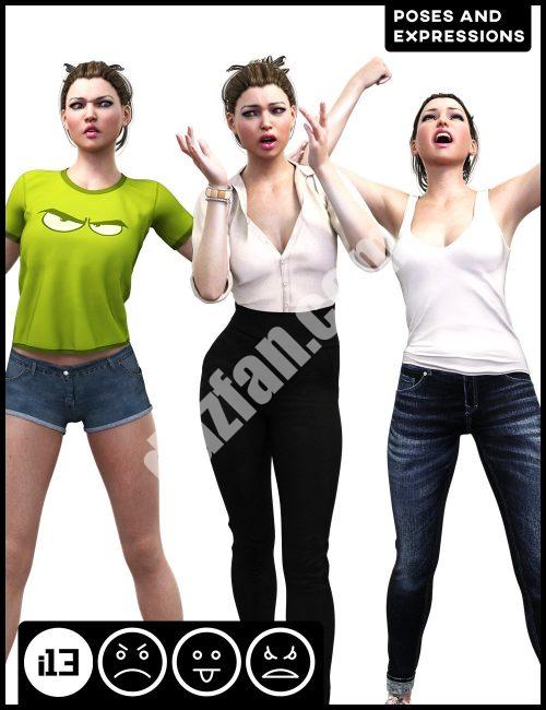 [daz姿势] i13 愤怒厌恶和愤怒为创世纪3中的女性摆姿势和表情-DAZ爱好者