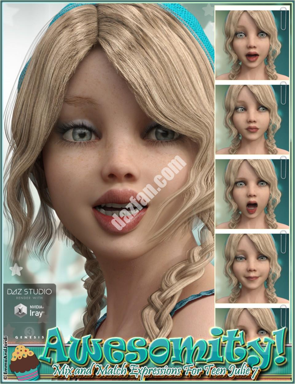 [daz姿势] 神奇的混合和搭配的表达青少年朱莉7和创世纪3女(s)-DAZ爱好者