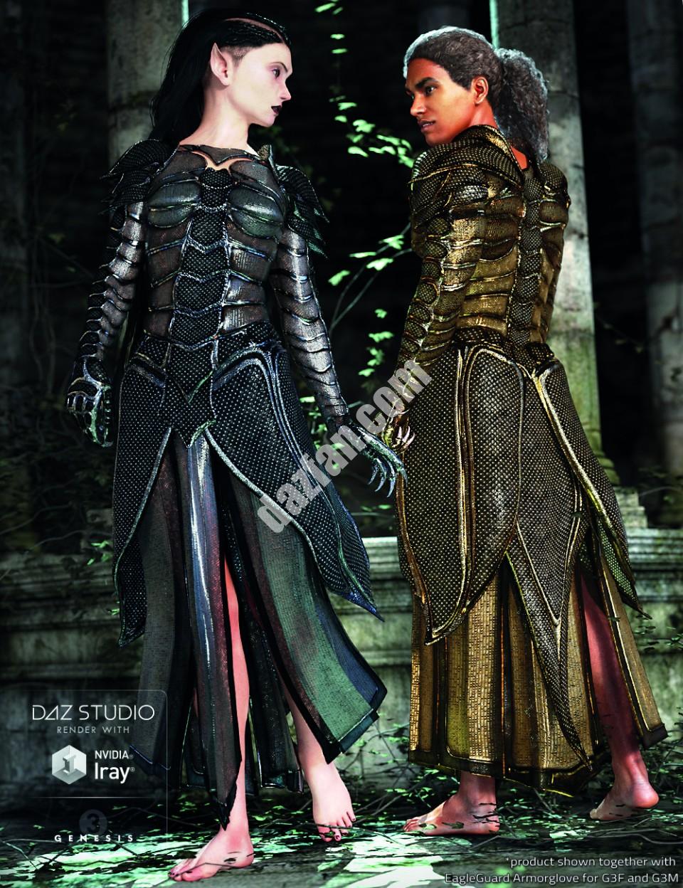 [daz服装] 鹰卫躯干盔甲和褶裥短裙创世纪3女性和男性-DAZ爱好者