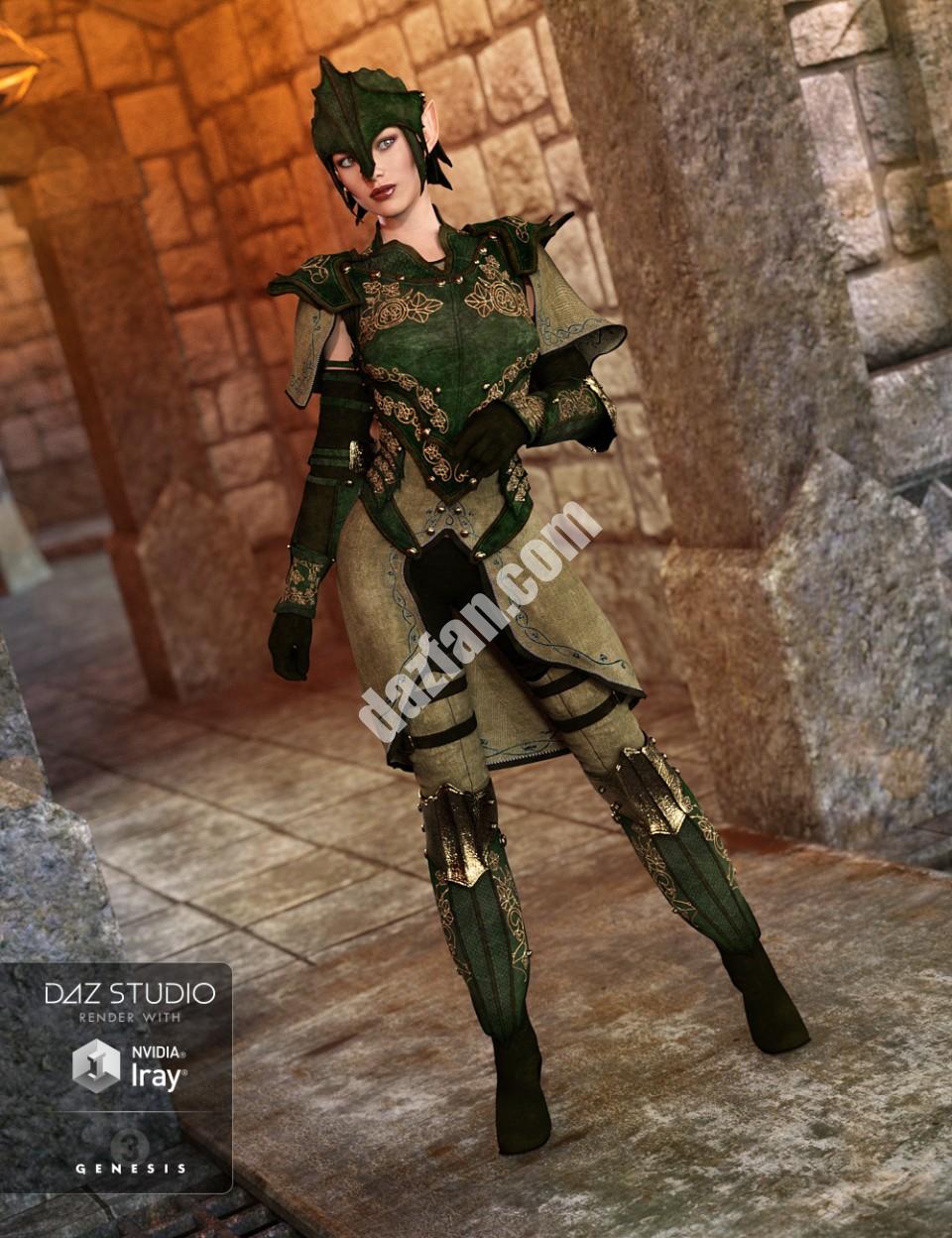 [daz服装] 创世纪3女性版精灵骑士盔甲-DAZ爱好者