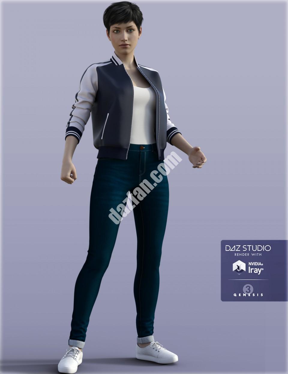 [daz服装] H&C创世纪3女性棒球夹克套装-DAZ爱好者