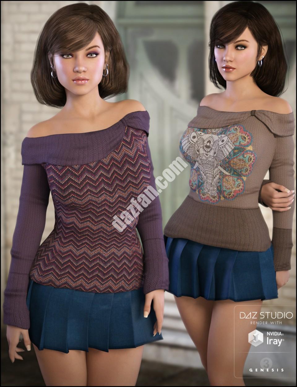 [daz服装] 脱肩毛衣舒适的质地-DAZ爱好者