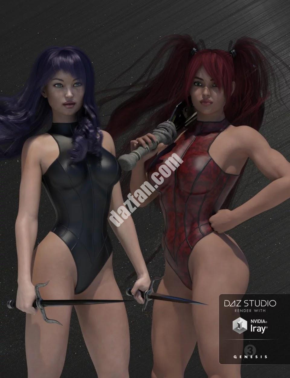 [daz服装] 创世纪3女式肋纹超级英雄紧身衣-DAZ爱好者