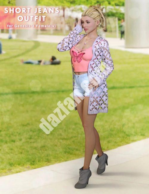 [daz服装] 创世纪3女性套装短裤牛仔裤-DAZ爱好者
