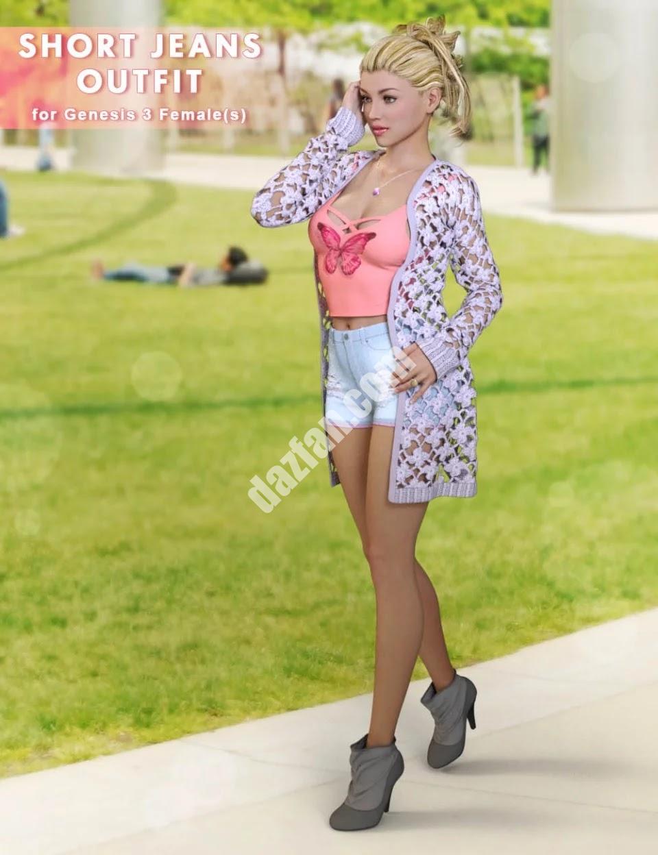 [daz服装] 创世纪3女性套装短裤牛仔裤-DAZ爱好者