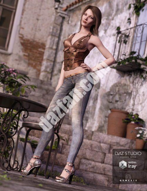 [daz服装] 创世纪3女性紧身牛仔裤和紧身胸衣-DAZ爱好者