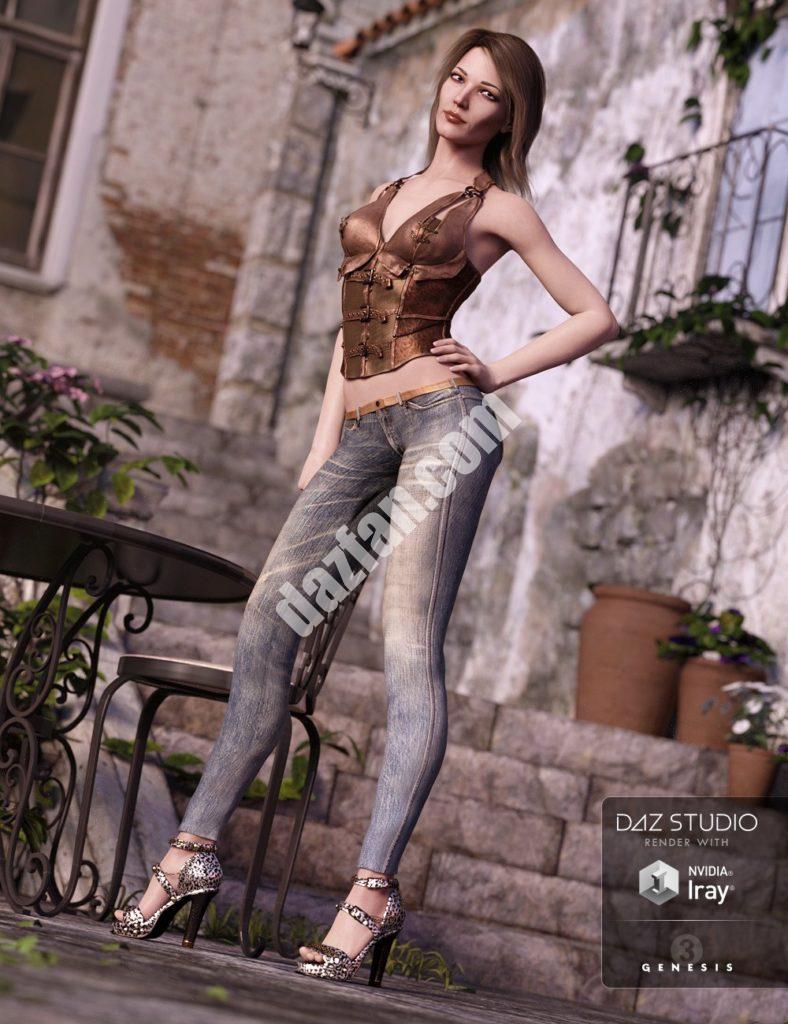 [daz服装] 创世纪3女性紧身牛仔裤和紧身胸衣-DAZ爱好者