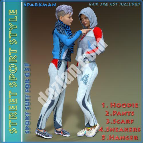 [daz服装] 街头运动风格- Genesis 3女性运动套装-DAZ爱好者