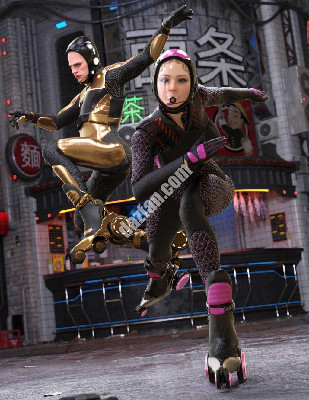 [daz服装] Genesis 9的ND 赛博梦轮滑的赛博跑者-DAZ爱好者