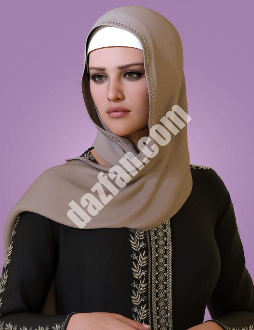 [daz服装] Genesis 9、8和8.1雌性BW dForce Farah Hijab套装-DAZ爱好者
