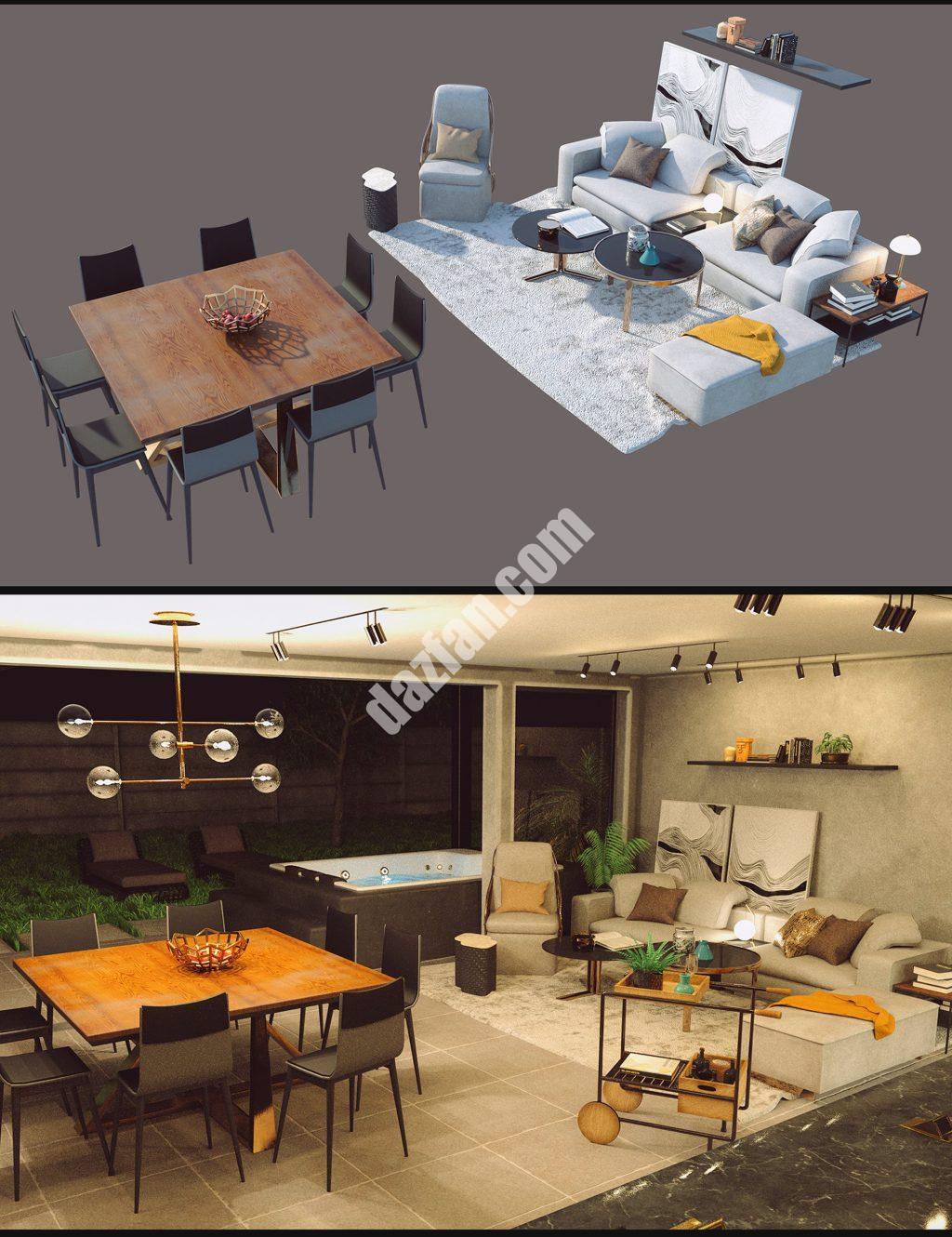 [daz场景] Cecilia House客厅和户外家具-DAZ爱好者