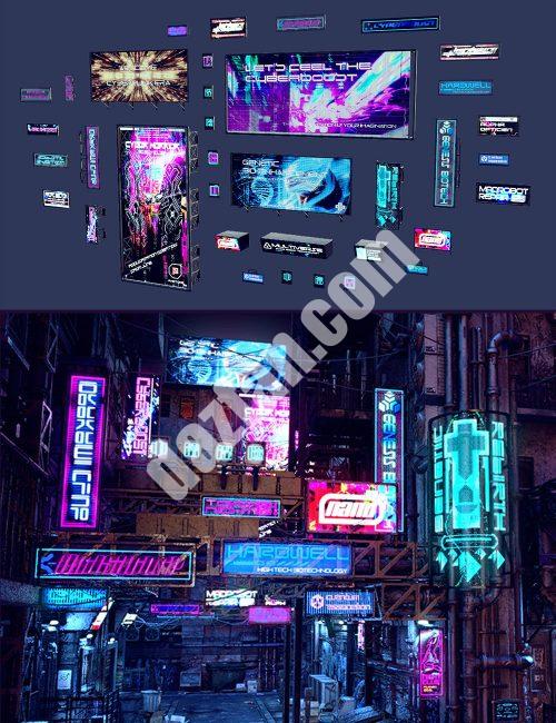 [daz场景] 赛博朋克霓虹灯标志-DAZ爱好者