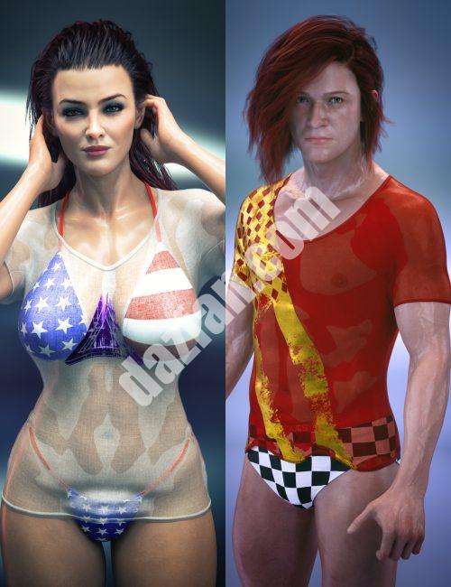 [daz服装] dForce Dynamic Wet T恤Genesis 9质地附加版比基尼和短裤-DAZ爱好者