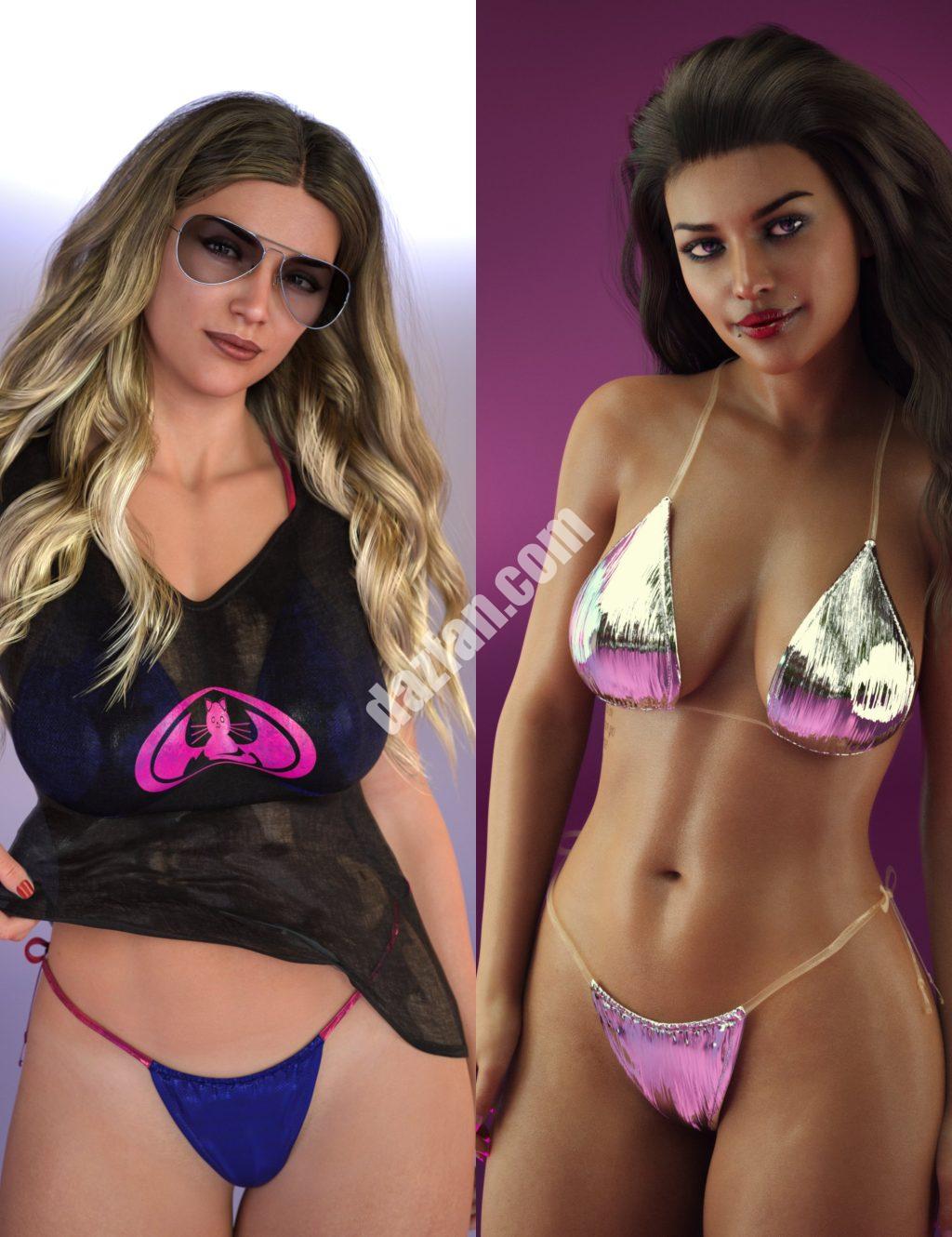 [daz服装] dForce动态湿t恤比基尼Genesis 8和8.1女性纹理附加组件-DAZ爱好者