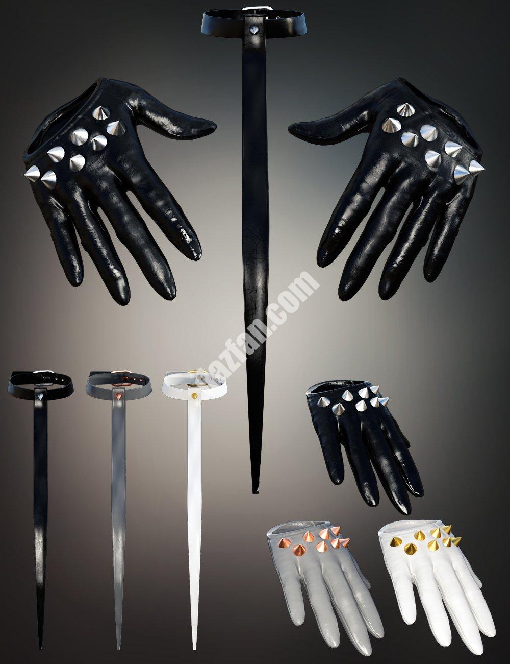 [daz服装] 哥特风格V6 dForce手套和项链，适用于Genesis 8和8.1女性-DAZ爱好者