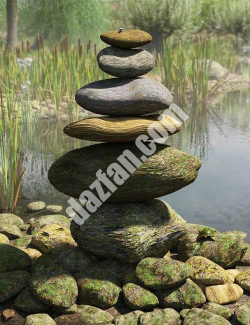 [daz场景] 古老的石头-摇滚和苔藓阴影-DAZ爱好者