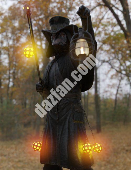 [daz服装] dForce瘟疫医生创世纪8男性的服装、道具和姿势-DAZ爱好者