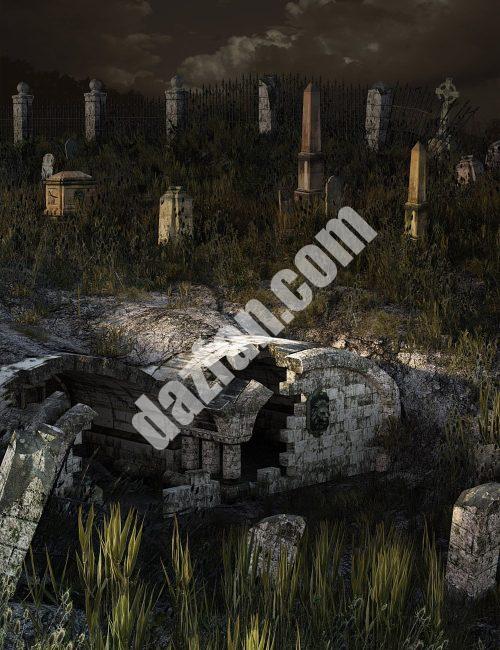 [daz场景] 古老的维多利亚式住宅墓地-DAZ爱好者