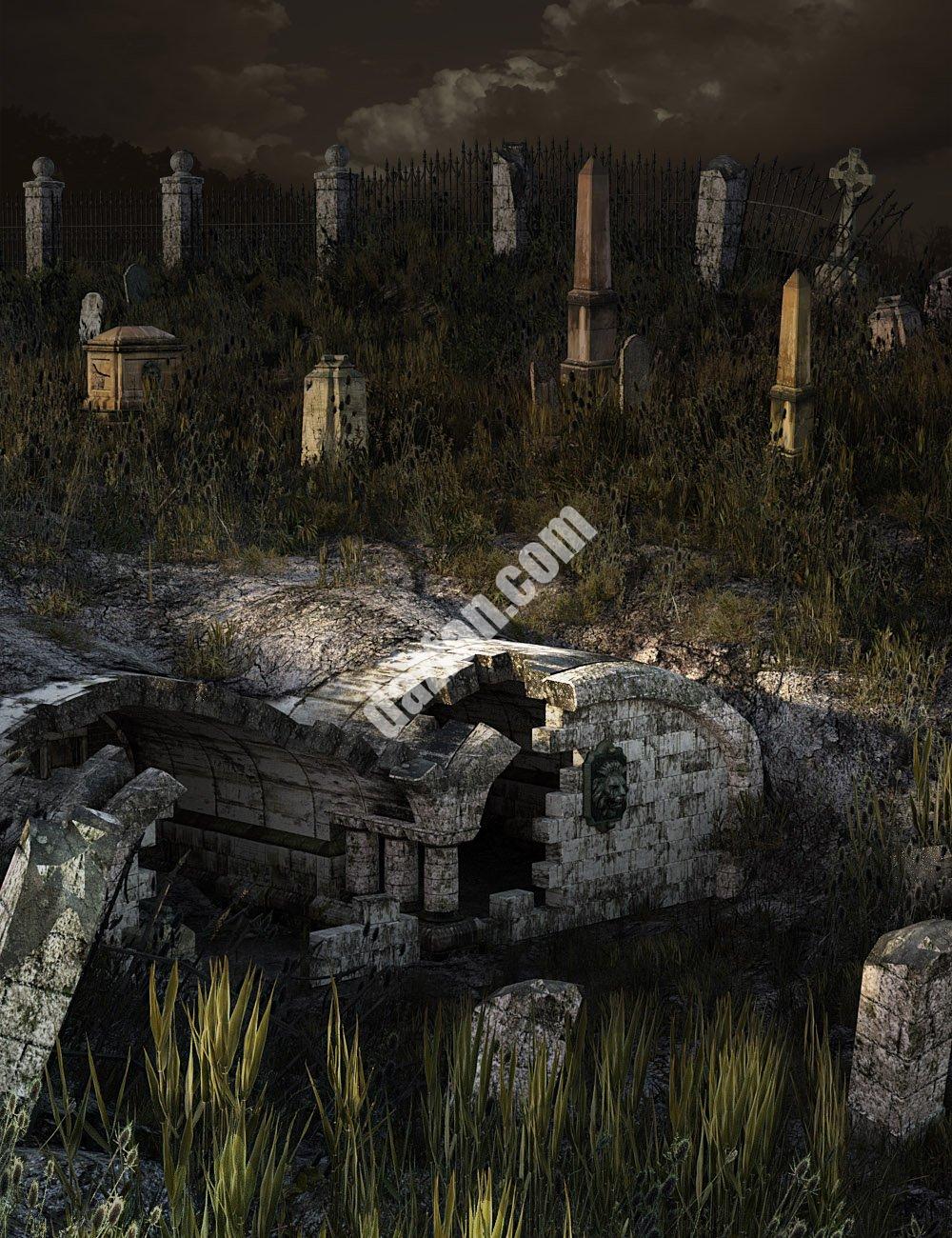 [daz场景] 古老的维多利亚式住宅墓地-DAZ爱好者