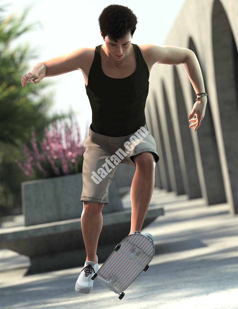 [daz姿势] Genesis 9和BW Skateboard 06的客场滑板姿势-DAZ爱好者