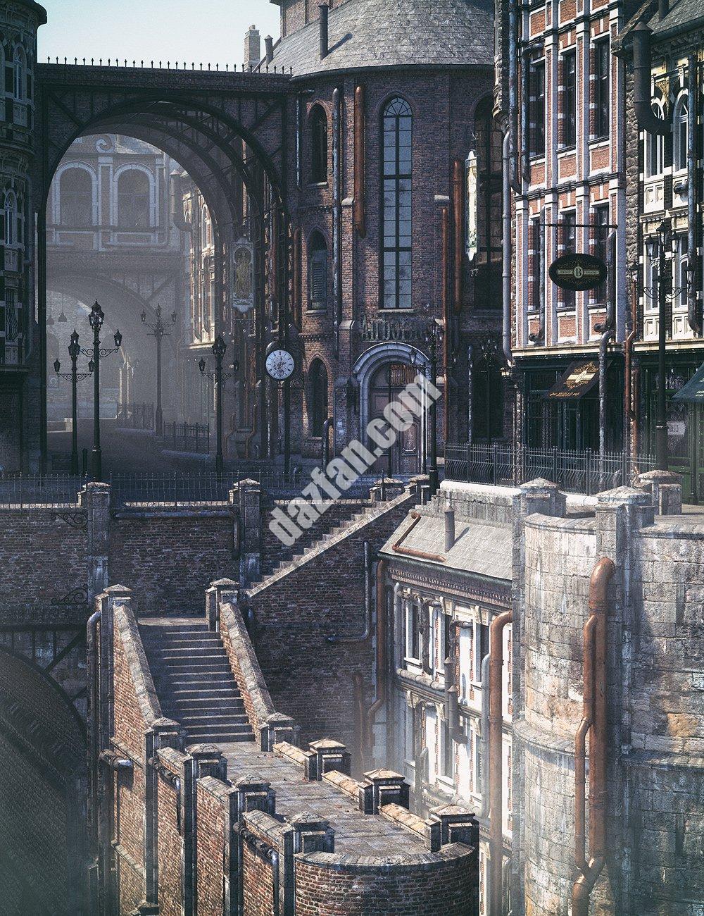 [daz场景] 蒸汽朋克的街道-DAZ爱好者