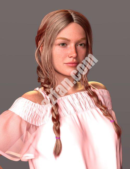 [daz发型] Genesis 9女性版牛仔辫子和配饰-DAZ爱好者