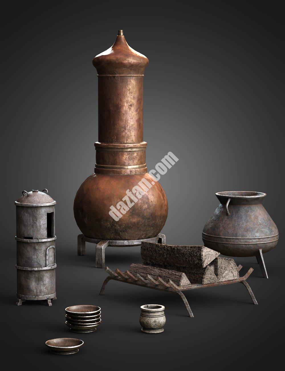 [daz道具] 炼金师工作室道具-烹饪套装-DAZ爱好者