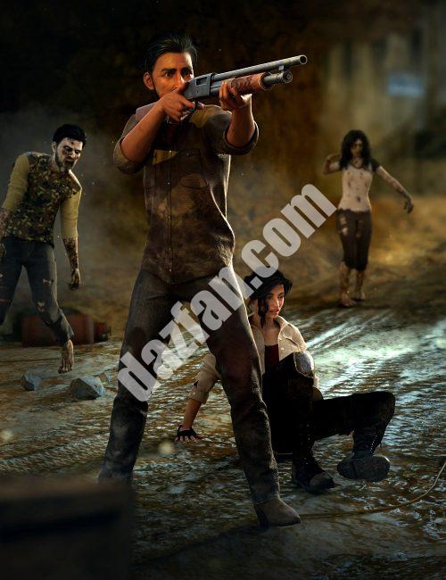 [daz姿势] 僵尸幸存者创世纪8.1男性和创世纪8.1女性动画-DAZ爱好者